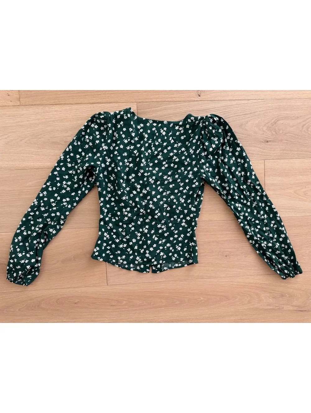 Reformation Nell Top Annette Green Floral V-Neck Button Blouse Size Small XS